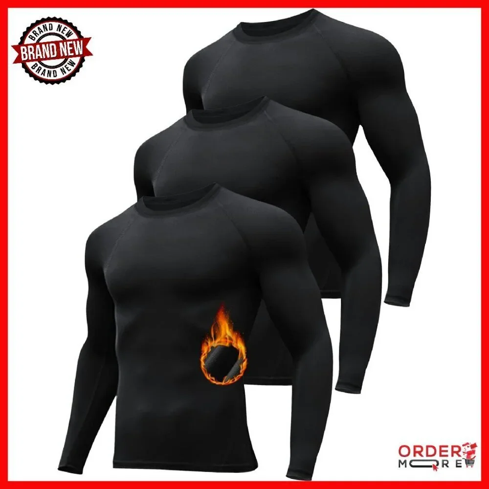 Men's Thermal Compression Base Layer Shirts Fleece Lined Long Sleeve 3 Pack